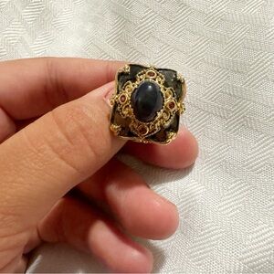 Michael Valitutti vintage victorian style ring black and gold tone 925 silver